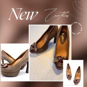 Earthies MONZA Suede Leather Platform PUMPS in TAUPE NWT